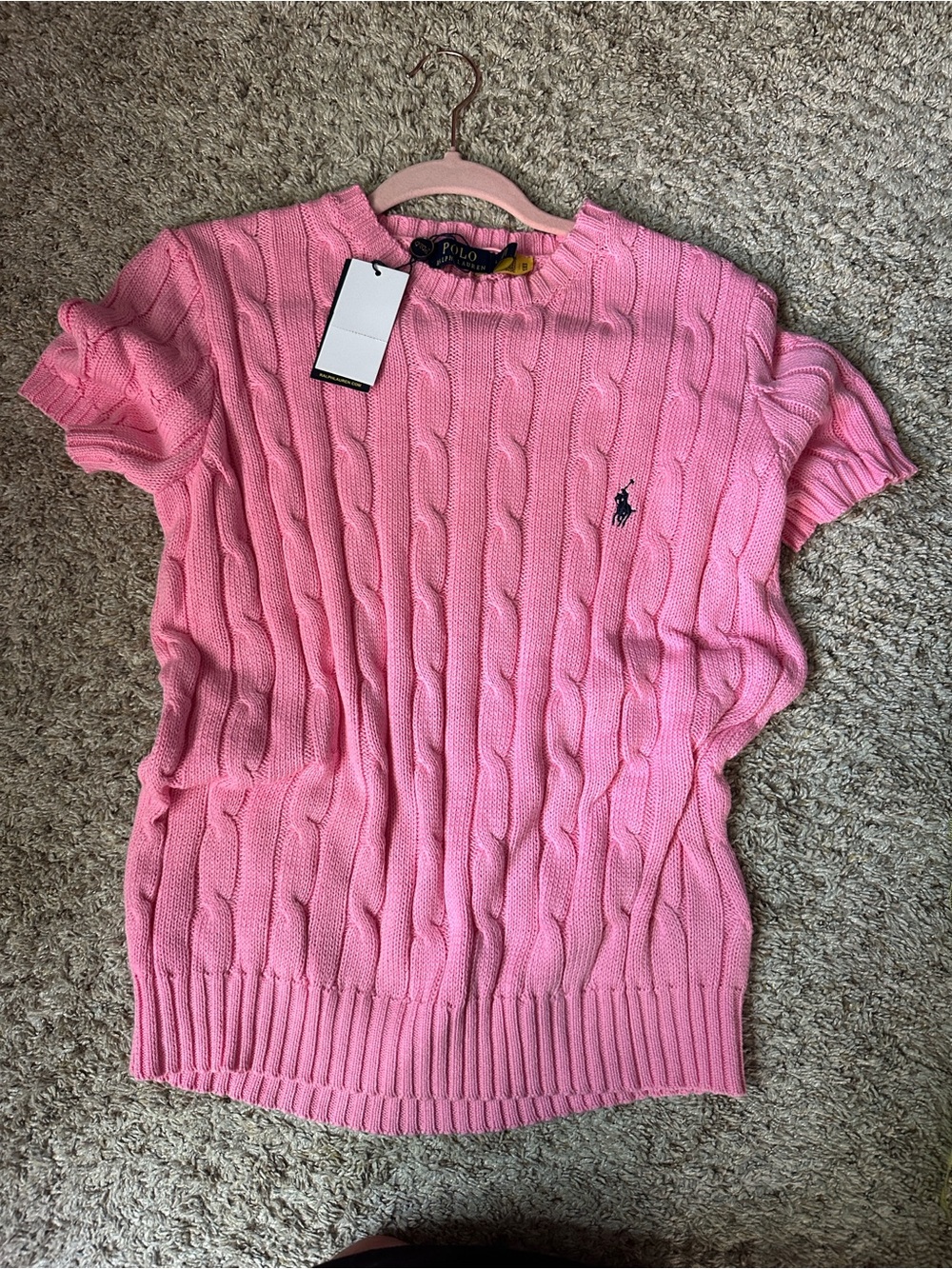 Ralph Lauren Pink Cable-Knit Short Sleeve Crew Sweater